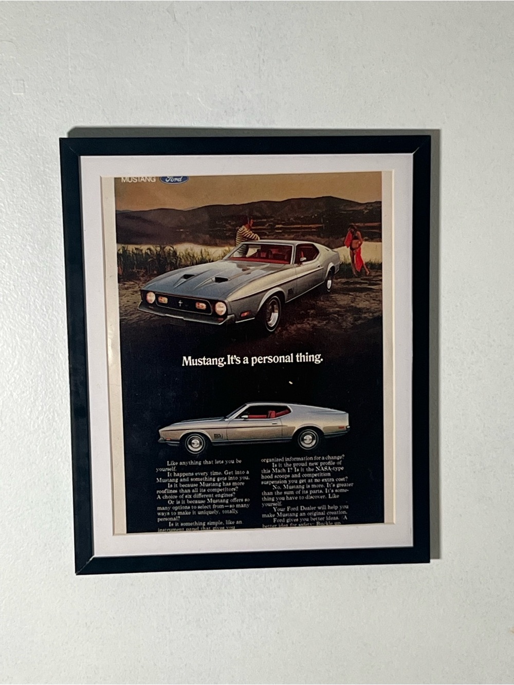 Framed Mustang Vintage Car Art Print - Black Frame Advertisement Wall Decor